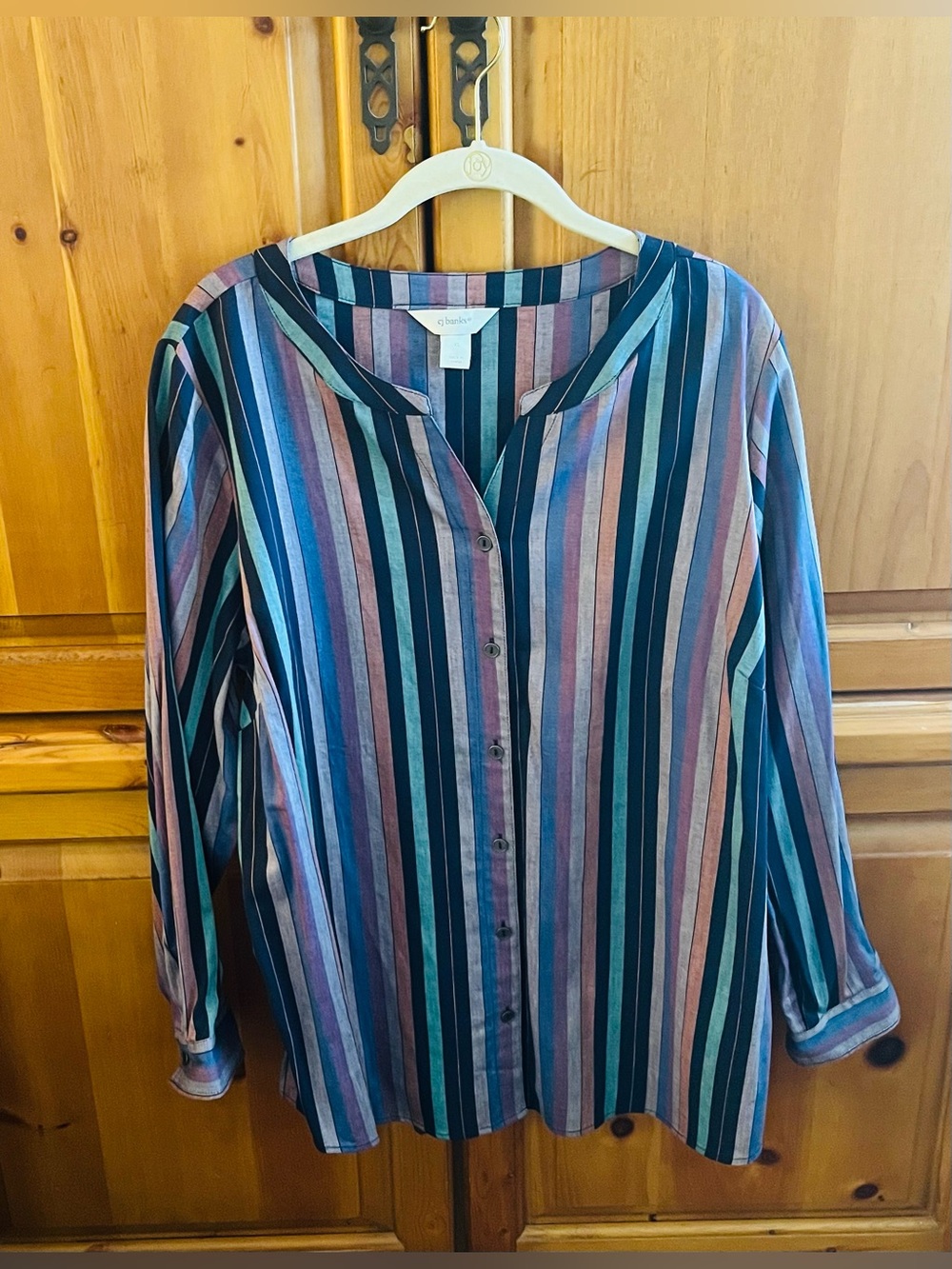 Striped Button-Front Shirt in Teal, Blue & Pink. Like New XL